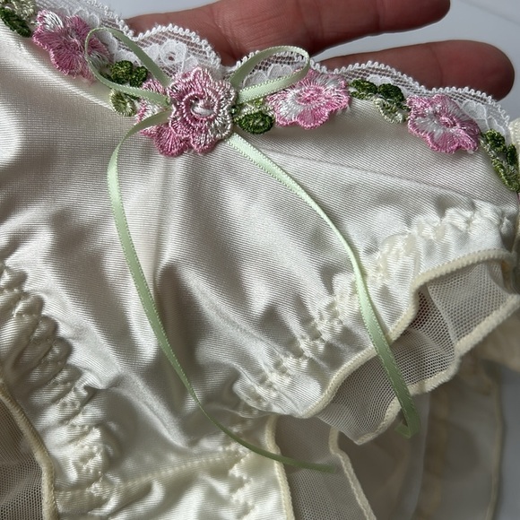 IZA Liquid Satin Cream Embroidered Floral Smooth Silky Stretch Feminine Panties - Picture 9 of 13